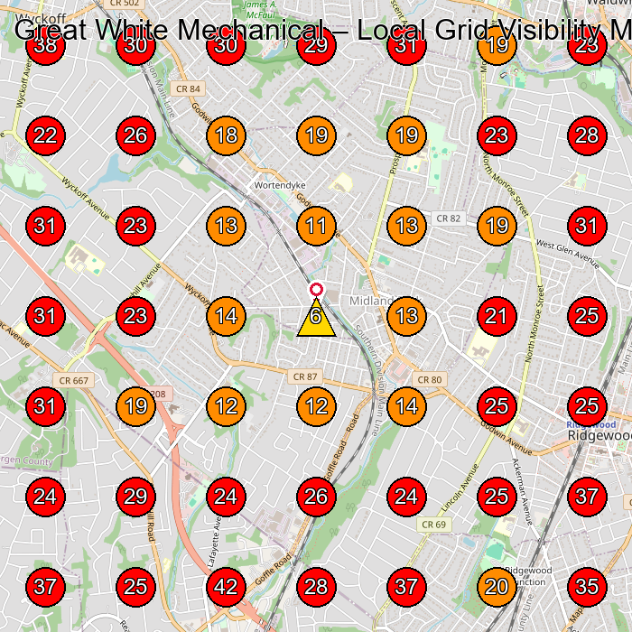 Great White Mechanical GeoGrid visibility map for Hvac Contractor in Waldwick